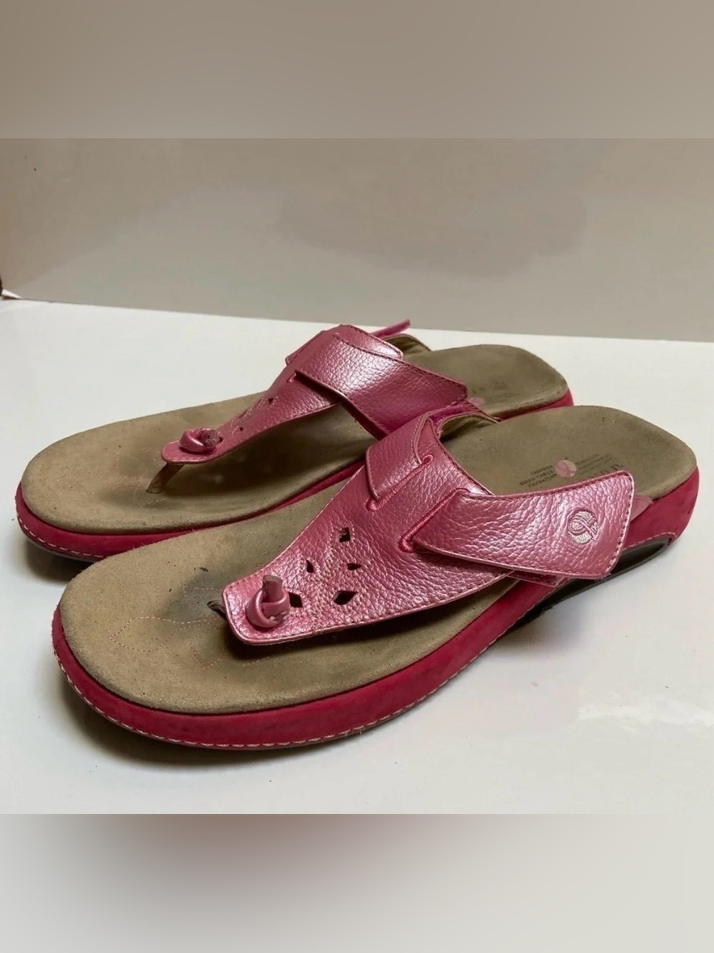 Aravon by New Balance Robin Pink Flip Flop Thong  Leather Sandal Sz 11